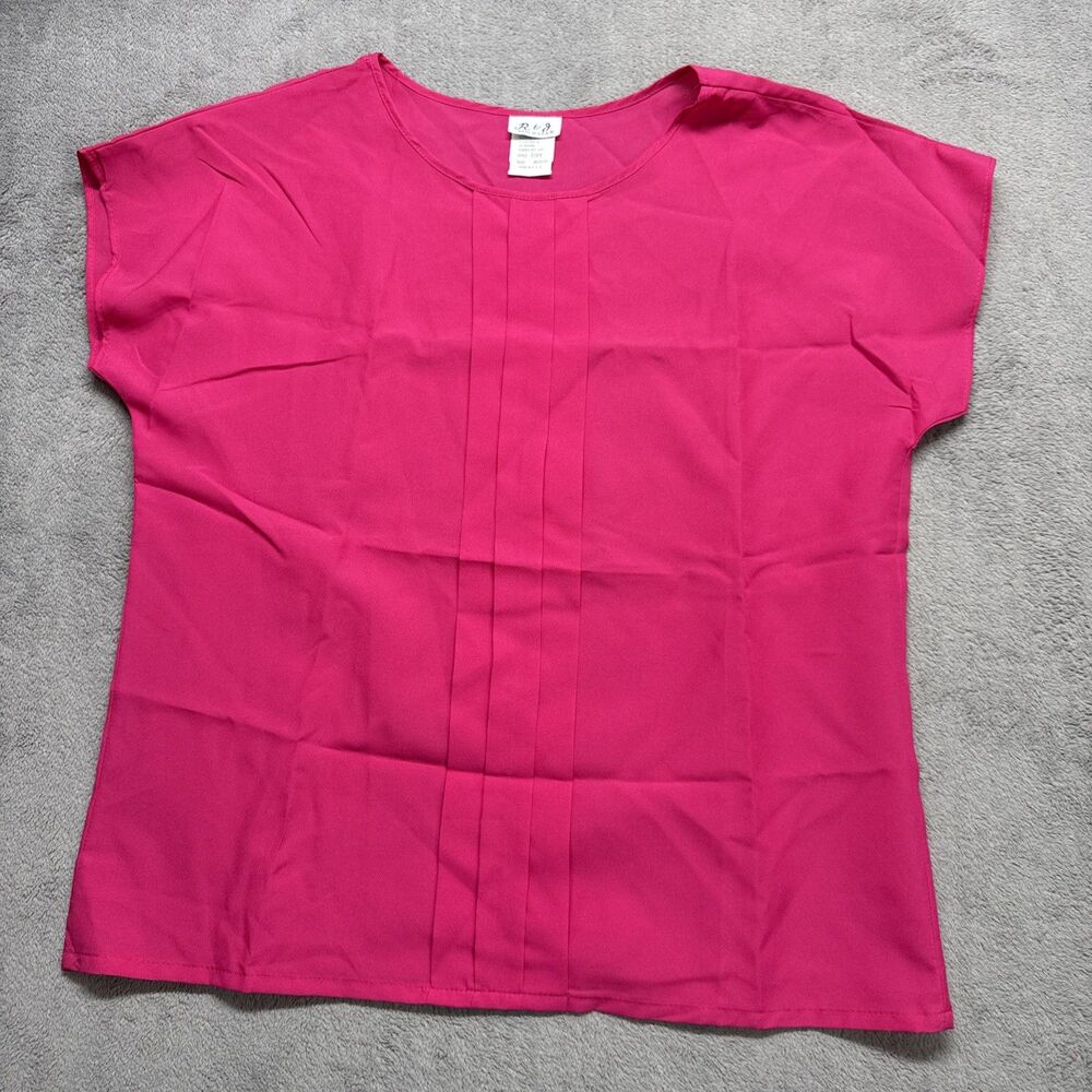 Vintage R & J Blouse Womens Medium Hot Pink Shell Pleated Dopamine Office Siren
